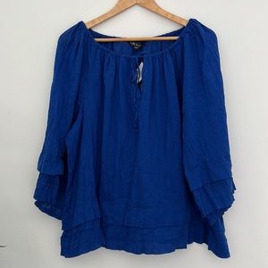 LAUREN Ralph Lauren Ruffle Peasant Style Blouse NWT Blue XL